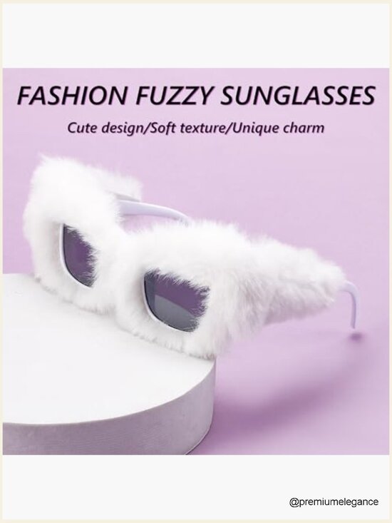 Women\'s Plush Fuzzy Cat Eye Sunglasses Punk Soft Velvet Shades FEISEDY Women Plush Fuzzy Cat Eye Sunglasses Punk Soft  main image 3